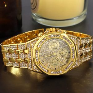 Bling Gold watch and Iced out Cuban Link