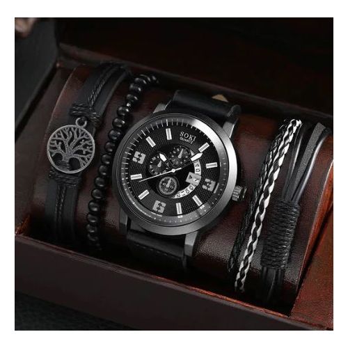 Casual Analog Polished Black leather Formal watch